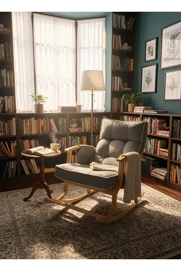 Ahşap Sallanır Koltuk Sallanan Sandalye TV Koltuğu Baba Koltuğu Çift Taraflı Minderli